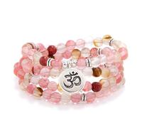 Yoga Symbol Charm 108 Mala Beads Meditation Bracelet or Necklace for Men or Women (Watermelon Tourmaline)