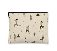 Yoga Themed Cosmetic Bag, Minimalistic Art Makeup Pouch for Women, Portable Canvas Zipper Organizer, Everyday Travel Toiletry Bag, Beige, 7x9 Inch, Yoga