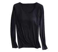 Yoga Top with Built in Bra UK Pajamas Tops for Women Long Sleeve Stretchy Tunic Tops Solid Basic T Shirts Sleepwear Crewneck Pullover Plain Casual Tee Shirts Nightwear Loungewear Black XXL