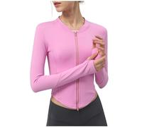 Yoga Tops For Women Fleece Ladies Full Zip Sweatshirt Slim Fit Warm Sportswear Jacket Crewneck Neck Casual Tracksuit Tops With Zip Pocket Casual Workout Jacket Gym Running Fitness Coats Pink XL