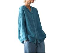 Yoga Tops for Women Uk Women's Linen Hoodeis Oversized Vintage Long Sleeve Lightweight Fashion Hooded Jackets Ladies Casual Cardigan Loose Fit Plain Button Down Thin Shirts with Pockets Blue