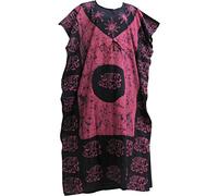 Yoga Trendz Indian Cotton Batik Elephant Bohemian Long Caftan/Kaftan Dress No12, Pink/Black, 3X