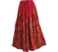 Yoga Trendz Women's Indian Bohemian Sequin Crinkle Broomstick Gypsy Peacock Long Skirt (Set of 2), Coral,