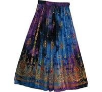 Yoga Trendz Women's Sequined Crinkle Broomstick Gypsy Long Skirt, Blue, L