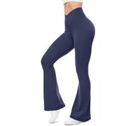 Yoga Trousers, Women's Flared Trousers, High Waist, Slim Fit, Flared Leggings, Plain Stretch, Cross-Waist Sports Trousers, Outdoor, Slim, Comfortable Sports Leggings with Elastic Band, S-XXL, navy