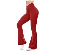 Yoga Trousers, Women's Flared Trousers, High Waist, Slim Fit, Flared Leggings, Plain Stretch, Cross-Waist Sports Trousers, Outdoor, Slim, Comfortable Sports Leggings with Elastic Band, S-XXL, red, L