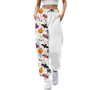 Yoga Trousers Women's Short Women's Casual Trousers Halloween Print Jogging Bottoms Comfortable Trousers Soft Trousers with Elastic Waist for Everyday Use Trousers Women's Pockets, White, L