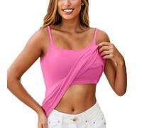 Yoga Vest Tops Women UK Summer Tops for Women UK Camisole Vest with Built in Bra UK Gym Halter Neck Sports Cami Hot Pink