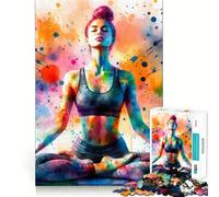 Yoga Watercolor Art 1000 Jigsaw Puzzle Mental Fun Game Seamless Fit Precise Pieces Relaxing Indoor Group Activity (38x26cm)
