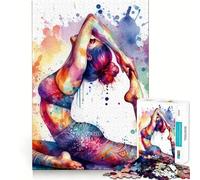 Yoga Watercolor Art 1000-piece Jigsaw Puzzles Think Exercise Game Tight Interlock No Gaps Interactive Brain Challenge for Home (38x52cm)