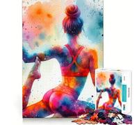 Yoga Watercolor Art Jigsaw Puzzle 1000 Piece Cognitive Fun Play Precise Interlock Structure Bonding Activity for Loved Ones (38x52cm)