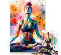 Yoga Watercolor Art Jigsaw Puzzles1000 Pieces Brain Recall Game Premium Laser Cut Quality Absorbing Activity for Quiet Nights (38x52cm)