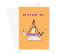 Yoga Woman Happy Birthday Greeting Card | Woman In Lotus Pose Birthday Card, Yoga Birthday Card For Friend, Girlfriend, Wife, Her, Hand Illustrated Yoga Cards