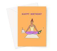 Yoga Woman Happy Birthday Greeting Card | Woman in Lotus Pose Birthday Card, Yoga Birthday Card for Friend, Girlfriend, Wife, Her, Hand Illustrated Yoga Cards, Yoga Friend Birthday Card