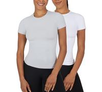 Yogalicious Basic Short Sleeve T-Shirt 2 Pack Soft Slim Fit Gym Shirt for Women, Microchip/White, M