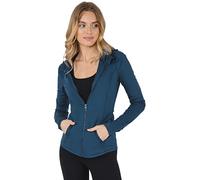 Yogalicious Full-Zip Lightweight Hooded Running Workout Yoga Lux Jacket with Pockets, Ocean Silk, M