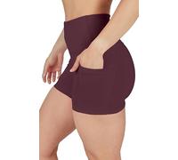 Yogalicious High Waist Squat Proof Side Pocket Biker Shorts - 3.5", 5", 7", 9", Windsor Wine 3.5", XS