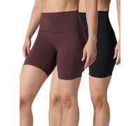 Yogalicious Womens 5”, 7” High Waisted Biker Shorts Squat Proof Workout Yoga Short 2 Pack, Cocoa (W/ Pocket) / Black (No Pocket) 7", M