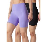 Yogalicious Womens 5”, 7” High Waisted Biker Shorts Squat Proof Workout Yoga Short 2 Pack, Deep Periwinkle (W/ Pocket) / Black (No Pocket) 7", S