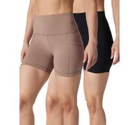 Yogalicious Womens 5”, 7” High Waisted Biker Shorts Squat Proof Workout Yoga Short 2 Pack, Leafless Tree (W/ Pocket) / Black (No Pocket) 5", M