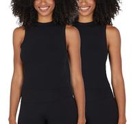 Yogalicious Womens Cotton Tank Top Mock Neck Super Soft Jersey Fitted Basic Sleeveless Summer Shirts 1 Pack, 2 Pack, 3 Pack, Black/Black 2 Pack, XS