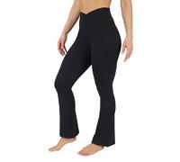 Yogalicious Womens Crossover High Waisted Flare Legging Squat Proof Yoga Pant | 29" & 31.5" Inseam, Black 29", XS