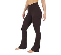 Yogalicious Womens Crossover High Waisted Flare Legging Squat Proof Yoga Pant | 29" & 31.5" Inseam, Chocolate Mousse 31.5", XS