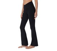 Yogalicious Womens Crossover High Waisted Flare Legging Squat Proof Yoga Pant | 29" & 31.5" Inseam, Classic Black 31.5", S