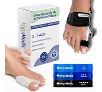 YOGAMEDIC Bunion Corrector Kit - Adjustable, Black, 6 Pack - Silicone Toe Separators, Bunion Protector & Splint for Toe Support & Alignment with Resistance Bands
