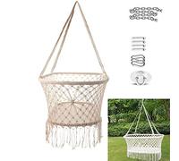 YOGANHJAT Hanging Crib in Macrame Hanging Crib in Macrame Cotton Woven Rope Swing Patio Chair Seat for Infant to Toddler Beige Color Cotton Rope Weaved Nursery Decor Girl,White,With accessories
