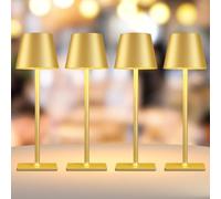 Yogaret 4 Pack Gold Rechargeable Led Cordless Table Lamps,Cordless Lamp with 6000mAh Battery Operated,Wireless Lamp for Restaurant Home Dinner Dining Kitchen Outdoor Patio,Waterproof & Portable