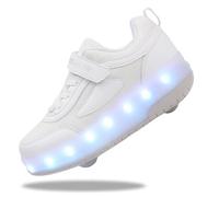 Yogeeft Kids Shoes with Wheels - 4 in 1 Light Up Roller Sneakers with USB Rechargeable for School Halloween Party Favors, Jv White, 10 UK Child