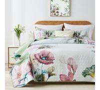 Yogeneg King Size Quilt Set, Elegant Floral Botanical Pattern Green Bedding Set,3 Piece Lightweight Soft Summer Bedspread Coverlet with 2 PIillow Sham for All Season(Green Floral,110"x96")