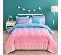 Yogeneg Mermaid Rainbow Comforter Set Twin Size for Teen Girl Women,Metallic Star Moon Printed Comforter with Pillowcase,Ultra Soft Microfiber 2 Piece Bedding Set,All Season (Rainbow B, Twin)