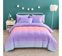 Yogeneg Pink Glitter Rainbow Kids Comforter Set Twin Size for Teen Girl Women, Metallic Printed Comforter with Pillowcase,Ultra Soft Microfiber 2 Piece Bedding Set,All Season (Rainbow A, Twin)