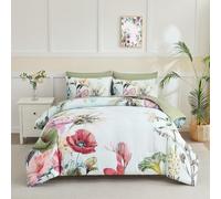 Yogeneg Queen Comforter Set 7 Piece Bed in a Bag,Elegant Floral Botanical Pattern Green Bedding Set,Soft Microfiber Comforter with Sheet Set,All Season Bed Set(Green Floral,Queen)