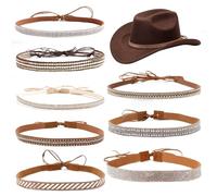 YOGEYOGE 8 Pcs cowboy hat bands, Bling Rhinestone Hat Band Adjustable Cowboy Hatband Jewelry Cowgirl Accessories for Women Men