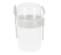 Yoghurt Cups Pot with Lid, Spoon & Fork Breakfast Cereal Overnight Oats Container Reusable Jar On The Go Granola Porridge Muesli Salad Fruit Cup Travel Snack Bowl Dishwasher Safe , 1100ml (White)