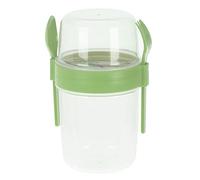 Yoghurt Cups Pot with Lid, Spoon & Fork Breakfast Cereal Overnight Oats Container Reusable Jar On The Go Granola Porridge Muesli Salad Fruit Cup Travel Snack Bowl Dishwasher Safe , 1100ml (Green)