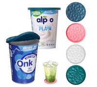 Yoghurt Pot Lids ONLY Fit 9.5cm Diameter Pots Reusable Silicone Large Tops, for 9.5cm Yogurt, Cream Pots (Multicolor, 4)