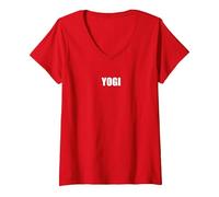 Yogi V-Neck T-Shirt, Women, Red, XXL