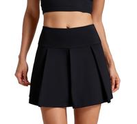 Yogipace Women's 15.5" Pleated Tennis Skirt with Pockets Athletic Skort with Built-in Shorts Pickleball Golf Running UPF 50+, Black, S