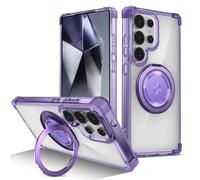 YOGISU For Galaxy S21Ultra Rotating Magnetic Folding Stand Transparent Phone Case Armor Shockproof Cover(For Galaxy S21Ultra/Purple)