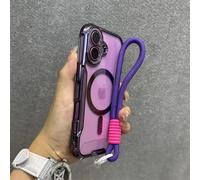 YOGISU For iPhone 14 PlusBlade Mecha Soft Tpu Plating Case Transparent Wrist Strap Cover(For iPhone 14 Plus/Purple GS)