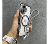 YOGISU For iPhone 14 PlusBlade Mecha Soft Tpu Plating Case Transparent Wrist Strap Cover(For iPhone 14 Plus/Gray GS)