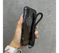 YOGISU For iPhone 14 PlusBlade Mecha Soft Tpu Plating Case Transparent Wrist Strap Cover(For iPhone 14 Plus/Black GS)