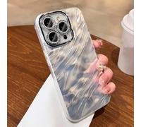 YOGISU For iPhone 14 ProMaxLuxury Water Ripple Plating Case Glitter Camera Protect Shockproof Hard Cover(For iPhone 14 ProMax/Silver)