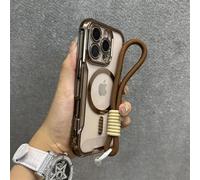 YOGISU For iPhone 15 PlusBlade Mecha Soft Tpu Plating Case Transparent Wrist Strap Cover(For iPhone 15 Plus/GuTong GS)