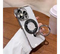 YOGISU For iPhone 15 ProLuxury Ring Holder Bracket Case Transparent Hard Acrylic Pc Cover(For iPhone 15 Pro/Silver)