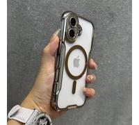 YOGISU For iPhone 16 PlusBlade Mecha Soft Tpu Plating Case Transparent Wrist Strap Cover(For iPhone 16 Plus/Gray DanKe)